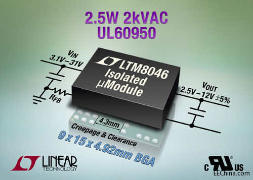 ���������Ƴ�2kVAC늚���x��2.5W DC/DC µModule�D�Q��LTM8046