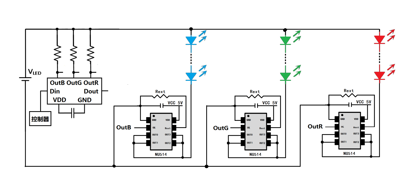 RGBW��ͨ��3-48Vݔ��3V���͆���늉�NU514�����{��12-360MA������{�ľ��Ժ���IC