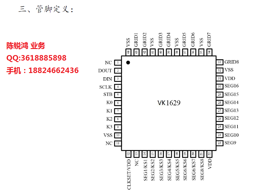 �l����O���@ʾ��   VK1629 128�c� ���нӿ� LED���@��оƬ