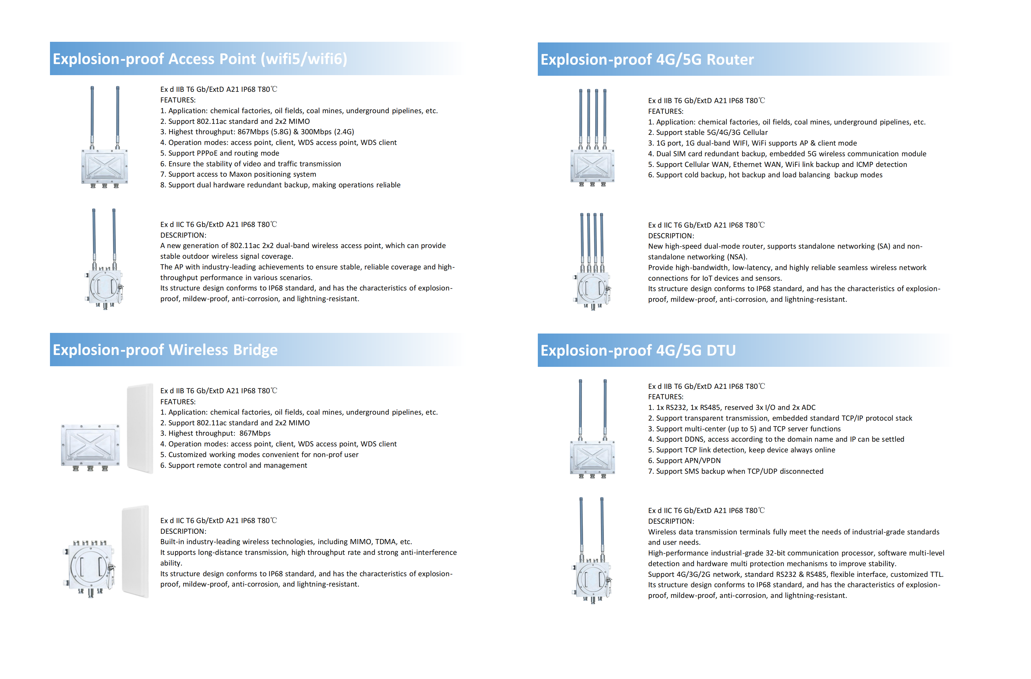 Maxon explosion-proof industrial wireless access point, bridge, router, DTU