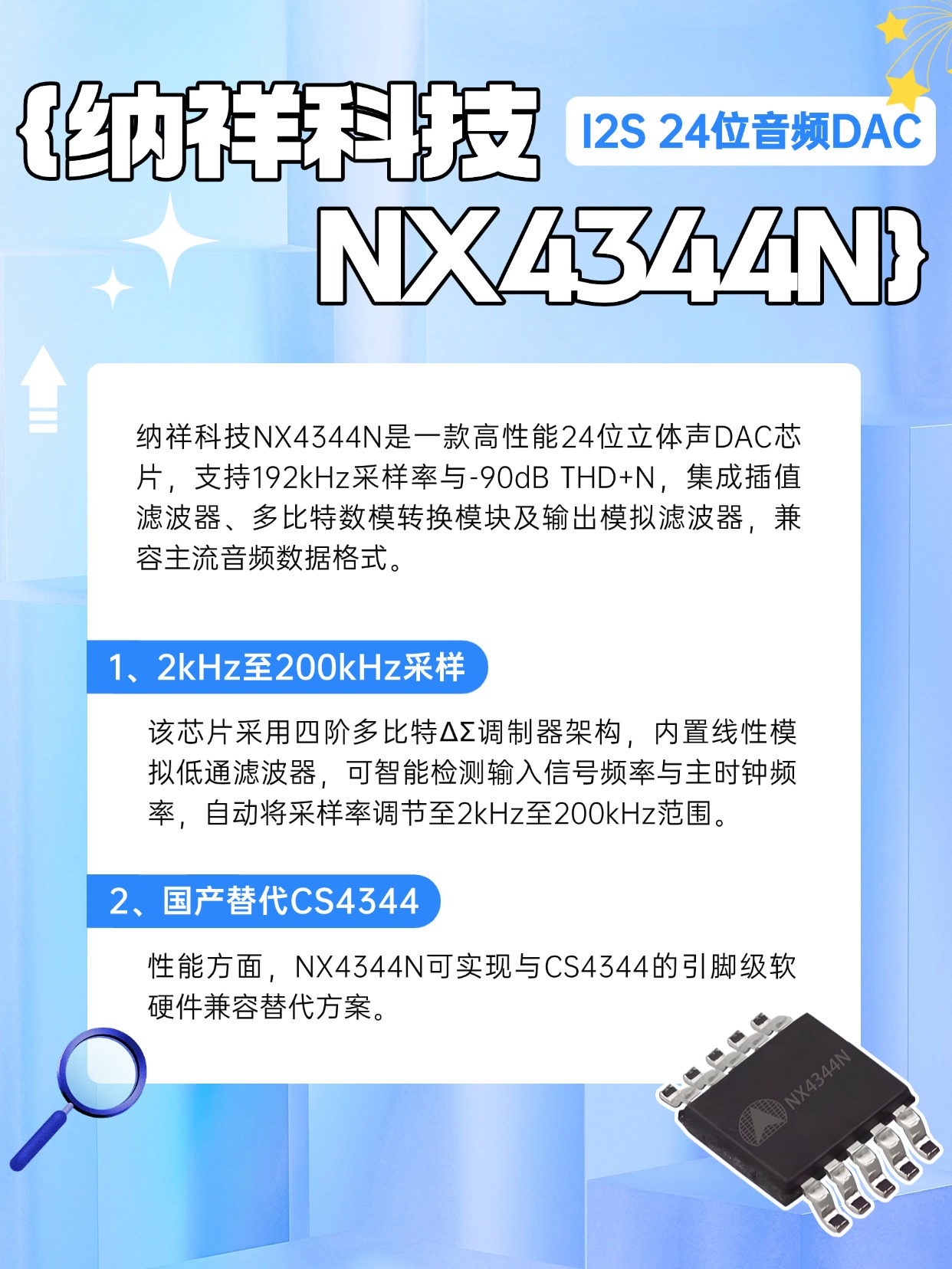 {ƼNX4344N90dB 192KpͨI2S 24λDACaCS4344