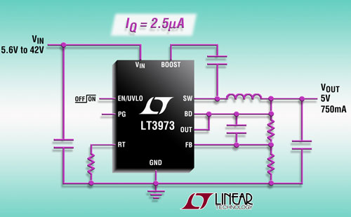 42V��750mA (IOUT)��2.2MHz ������ DC/DC �D�Q��LT3973 ���������أ�